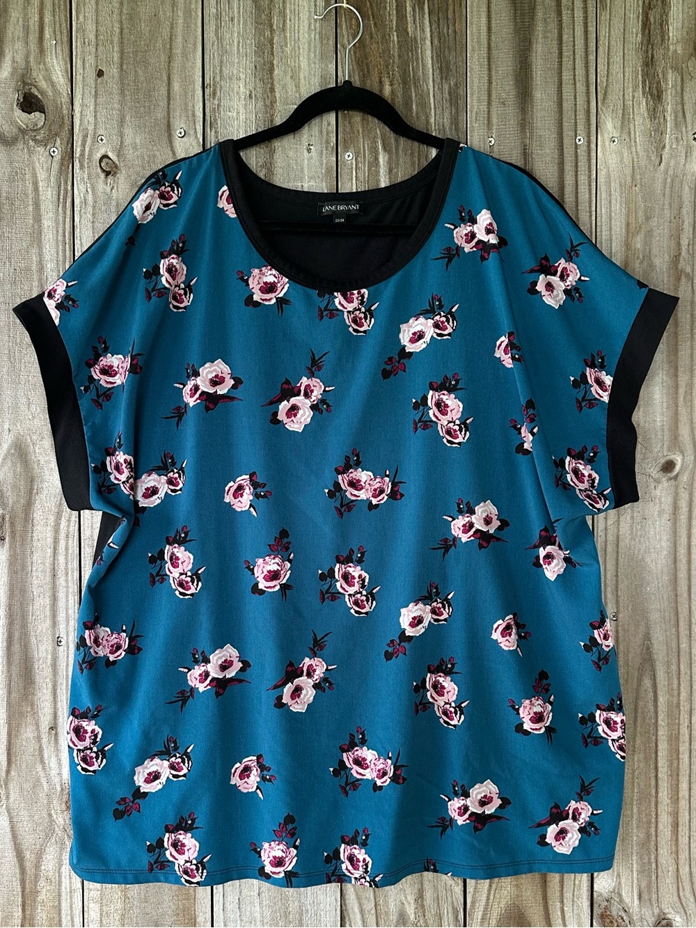 Lane Bryant Teal Floral Short Sleeve Top Women’s Plus Size 22/24 Romantic Summer